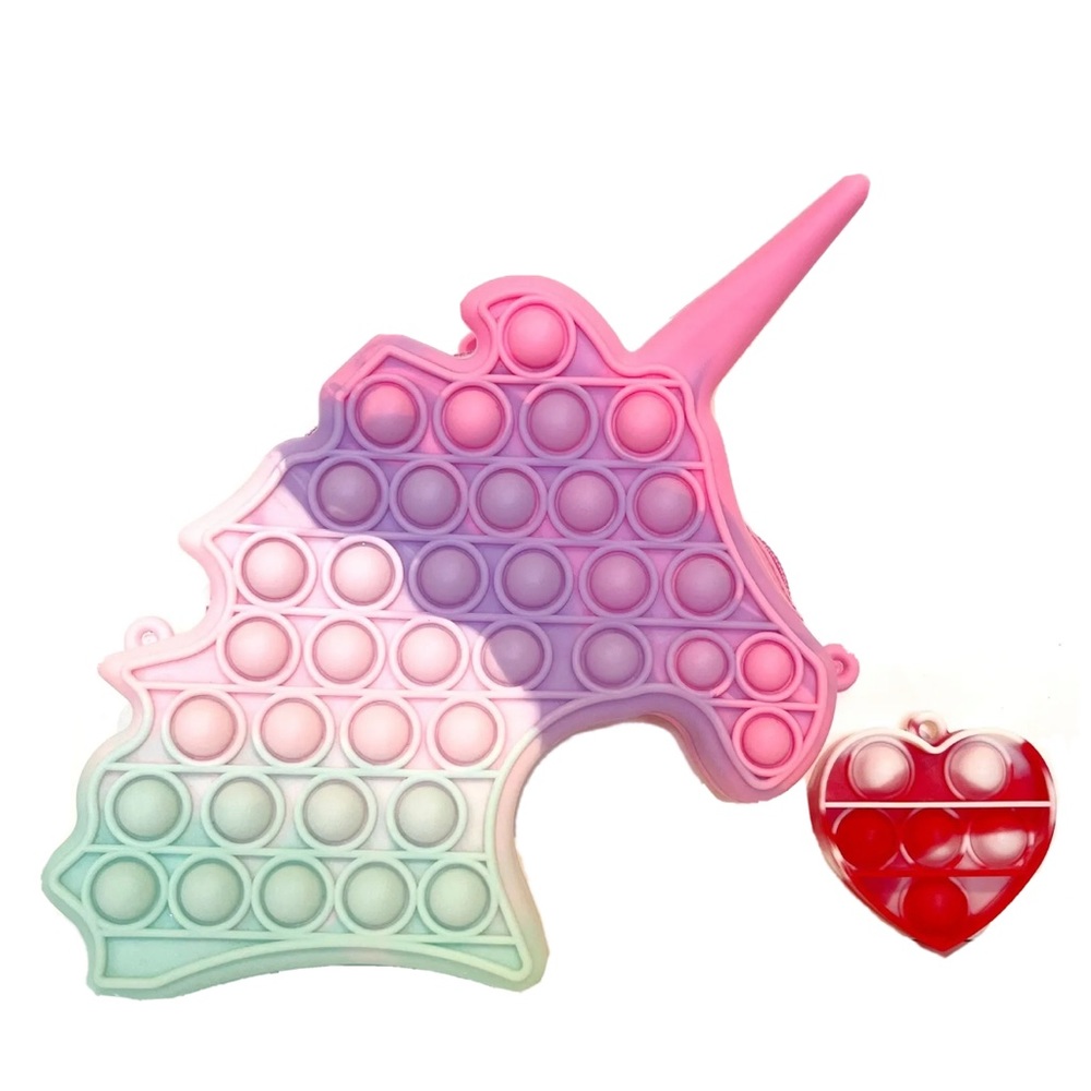 Pop-it Unicorn Pastel TieDye Purse Pink Purple Teal Red Heart Fidget Toy Sensory